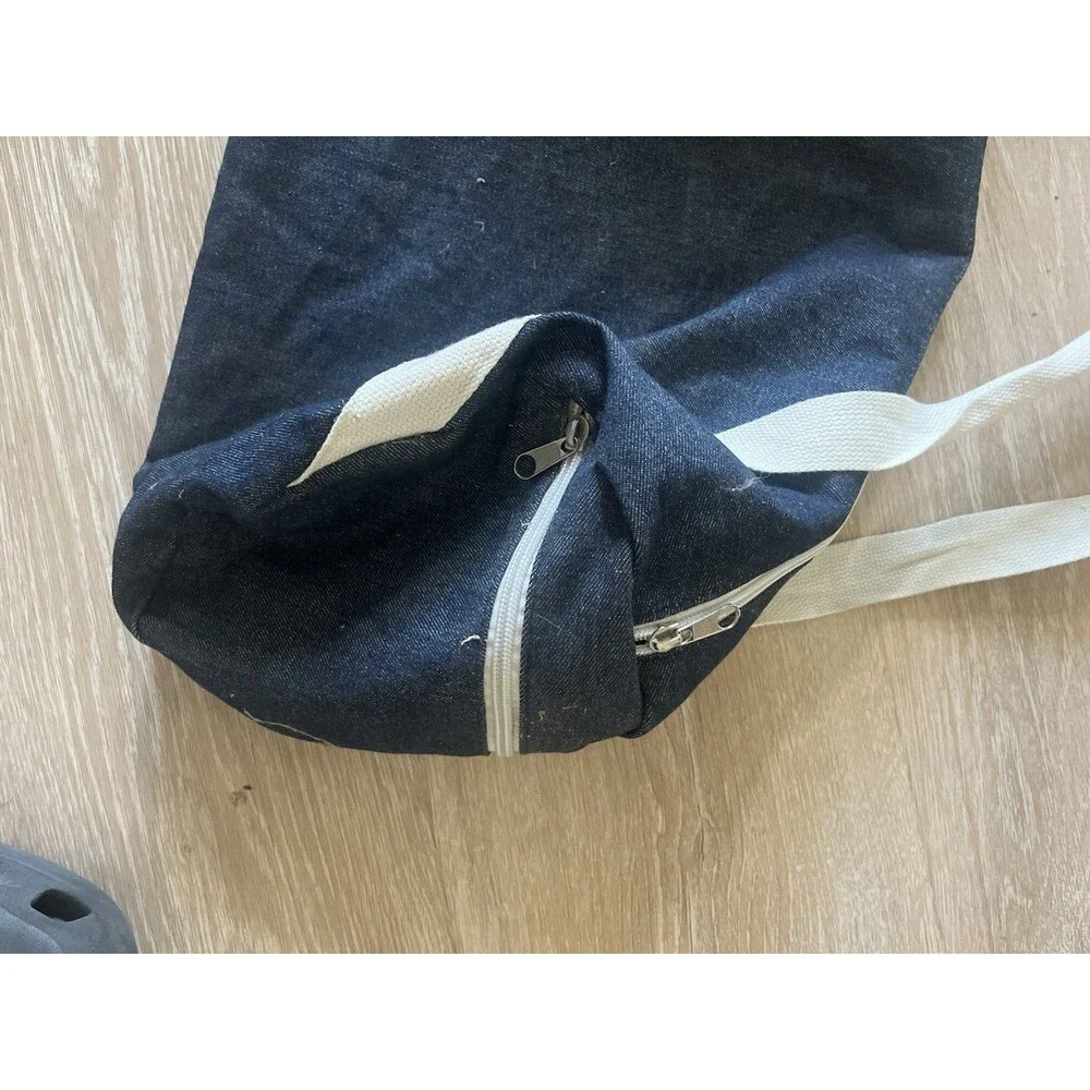 Gym And  Juice  Denim Gym Duffle Bag Zipper  Workout Shoulder Tote